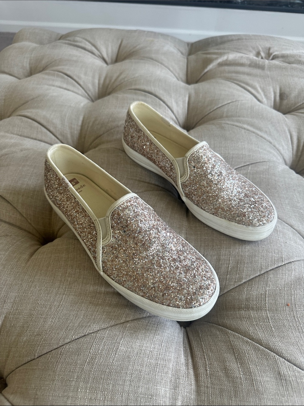 kate spade  keds Rose Gold Glitter Slip-On Sneakers